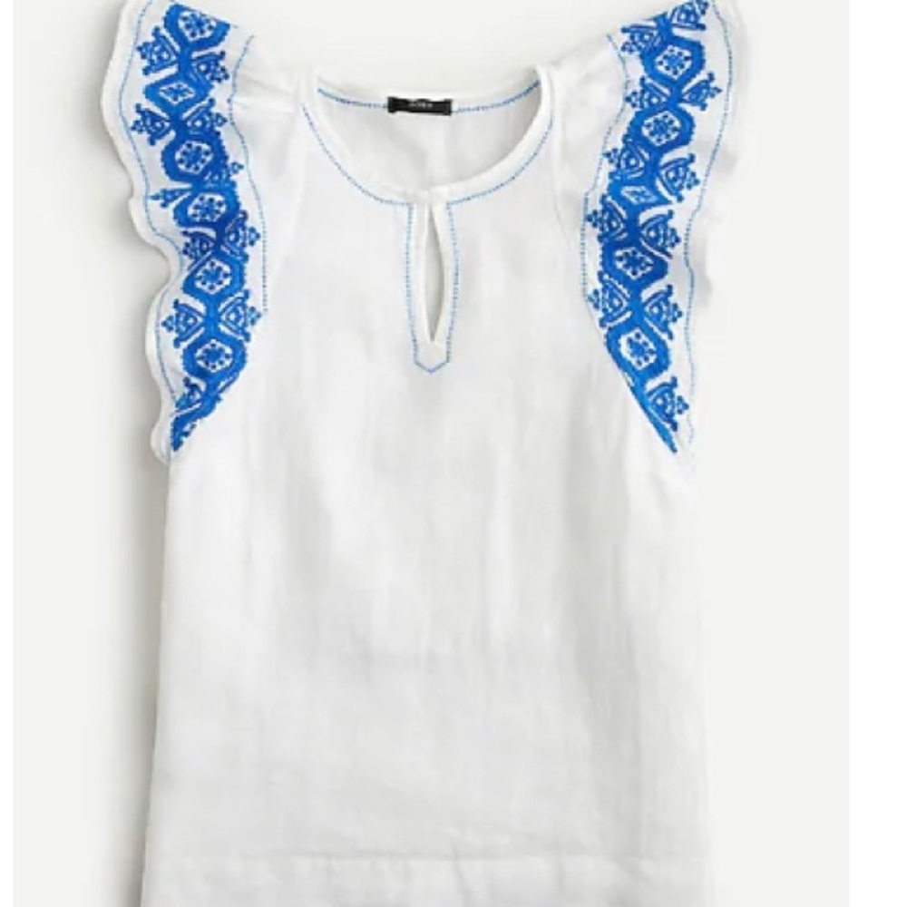 J CREW Embroidered linen flutter-sleeve top XS